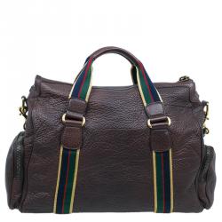 Gucci Brown Leather Duffle Travel Bag
