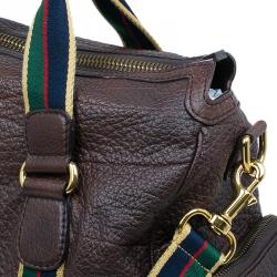 Gucci Brown Leather Duffle Travel Bag