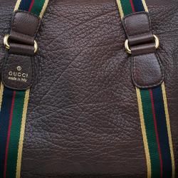 Gucci Brown Leather Duffle Travel Bag
