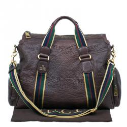 Gucci Brown Leather Duffle Travel Bag