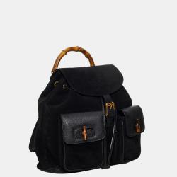 Pre Owned Gucci Black Bamboo Suede Drawstring Backpack