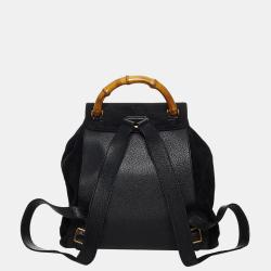 Pre Owned Gucci Black Bamboo Suede Drawstring Backpack
