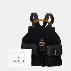 Pre Owned Gucci Black Bamboo Suede Drawstring Backpack