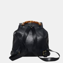 Pre Owned Gucci Black Bamboo Drawstring Leather Backpack