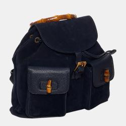 Pre Owned Gucci Blue Bamboo Suede Drawstring Backpack