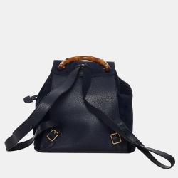 Pre Owned Gucci Blue Bamboo Suede Drawstring Backpack