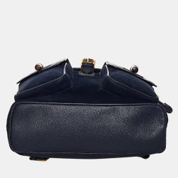 Pre Owned Gucci Blue Bamboo Suede Drawstring Backpack