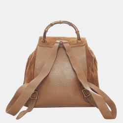 Pre Owned Gucci Brown Bamboo Suede Drawstring Backpack