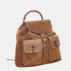 Pre Owned Gucci Brown Bamboo Suede Drawstring Backpack