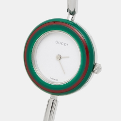 Gucci White Stainless Steel Vintage Interchangeable Bezel 11/12.2L Women's Wristwatch 26 mm