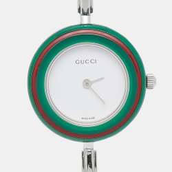 Gucci White Stainless Steel Vintage Interchangeable Bezel 11/12.2L Women's Wristwatch 26 mm
