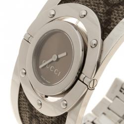 Gucci Twirl Brown Stainless Steel GG Supreme Print Canvas Bangle Bracelet Women's Wristwatch 23.50 mm