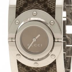 Gucci Twirl Brown Stainless Steel GG Supreme Print Canvas Bangle Bracelet Women's Wristwatch 23.50 mm