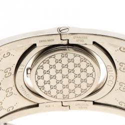 Gucci Twirl Brown Stainless Steel GG Supreme Print Canvas Bangle Bracelet Women's Wristwatch 23.50 mm