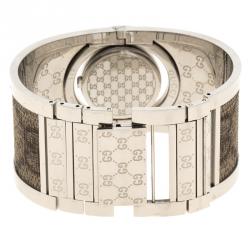 Gucci Twirl Brown Stainless Steel GG Supreme Print Canvas Bangle Bracelet Women's Wristwatch 23.50 mm