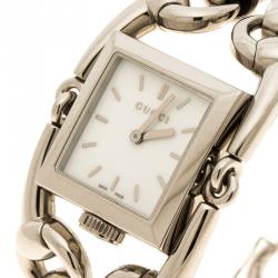Pre Owned Gucci White Stainless Steel Signoria Horsebit 116.3 Women's Wristwatch 25 mm