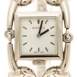 Pre Owned Gucci White Stainless Steel Signoria Horsebit 116.3 Women's Wristwatch 25 mm