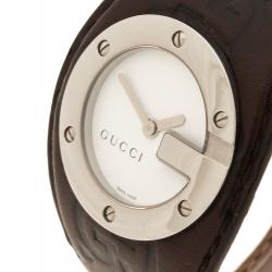 Pre Owned Gucci White 104 Bandeau Leather Women's Wristwatch 31 mm