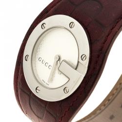 Gucci White 104 Bandeau Leather Women's Wristwatch 31 mm
