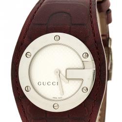 Gucci White 104 Bandeau Leather Women's Wristwatch 31 mm