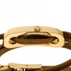 Gucci Gold Tone Stainless Steel Leather Wrap 6100L Women's Wristwatch 14 mm