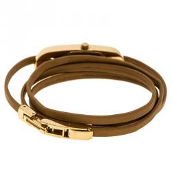 Gucci Gold Tone Stainless Steel Leather Wrap 6100L Women's Wristwatch 14 mm