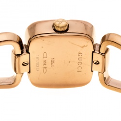 Pre Owned Gucci White Mother of Pearl Rose Gold Plated Steel G Series 125.5 Women's Wristwatch 24 mm