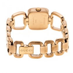 Pre Owned Gucci White Mother of Pearl Rose Gold Plated Steel G Series 125.5 Women's Wristwatch 24 mm