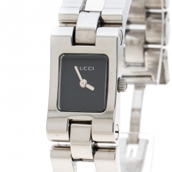 Pre Owned Gucci Black Stainless Steel 6305L Women's Wristwatch 17 mm