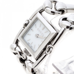Pre Owned Gucci White Stainless Steel Signoria Horsebit 116.5 Women's Wristwatch 20 mm