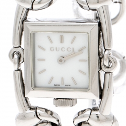 Pre Owned Gucci White Stainless Steel Signoria Horsebit 116.5 Women's Wristwatch 20 mm