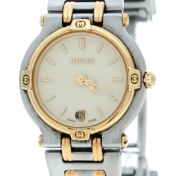 Gucci Cream Two-Tone Stainless Steel 9000L Women's Wristwatch 25 mm
