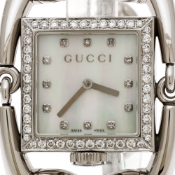 Pre Owned Gucci Mother of Pearl Stainless Steel Diamonds Signoria 116.3 Women's Wristwatch 25 mm