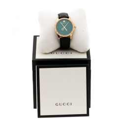Pre Owned Gucci Green Gold Plated Stainless Steel Le Marché Des Merveilles 126.4 Women's Wristwatch 38 mm