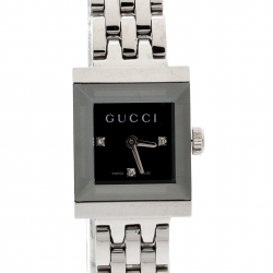 Gucci Black Stainless Steel G-Frame Diamonds 128.5 Women's Wristwatch 14 mm