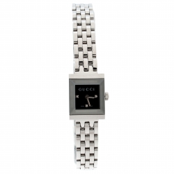 Gucci Black Stainless Steel G-Frame Diamonds 128.5 Women's Wristwatch 14 mm
