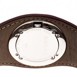 Pre Owned Gucci Silver White 104 Bandeau Leather Women's Wristwatch 31 mm
