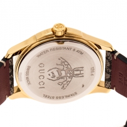Pre Owned Gucci Pink Blooms Print Gold Plated Stainless Steel G-Timeless 126.4 Women's Wristwatch 36 mm