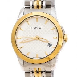 Pre Owned Gucci Silver Two-Tone Stainless Steel G-Timeless 126.5 Women's Wristwatch 27 mm