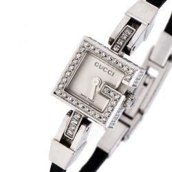 Gucci Silver Stainless Steel Diamonds 102 Women's Wristwatch 14 mm