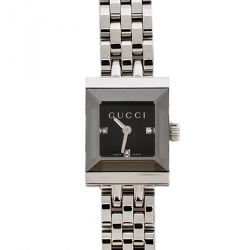 Gucci Black Stainless Steel G-Frame Diamonds 128.5 Women's Wristwatch 14 mm