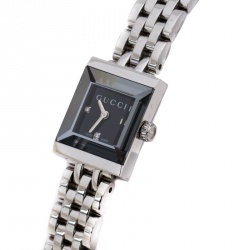 Gucci Black Stainless Steel G-Frame Diamonds 128.5 Women's Wristwatch 14 mm