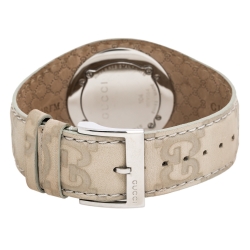 Gucci White Stainless Steel Leather G-Bandeau 104 Women's Wristwatch 31 mm