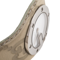 Gucci White Stainless Steel Leather G-Bandeau 104 Women's Wristwatch 31 mm