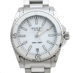 Pre Owned Gucci White Stainless Steel Dive 136.4 Women's Wriswatch 32 mm