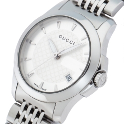 Gucci Silver White Stainless Steel G-Timeless 126.5 Women's Wristwatch 27 mm