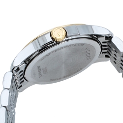 Pre Owned Gucci Mother of Pearl Two-Tone Stainless Steel Diamonds G-Timeless 126.5 Women's Wristwatch 27 mm