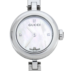 Pre Owned Gucci Mother Of Pearl Stainless Steel Diamantissima YA141503 Women's Wristwatch 22 mm