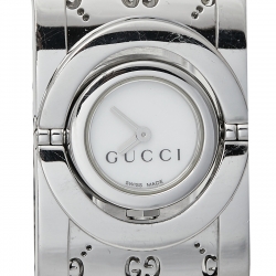 Pre Owned Gucci White Stainless Steel Twirl YA112510 Women's Wristwatch 23 mm