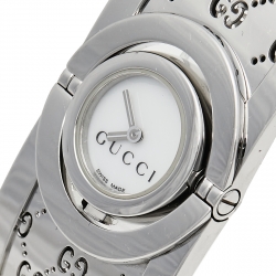 Pre Owned Gucci White Stainless Steel Twirl YA112510 Women's Wristwatch 23 mm